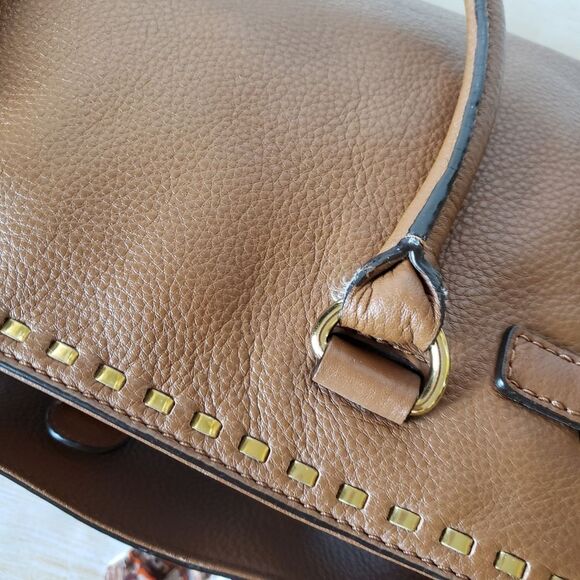 Michael Kors Leather Satchel Crossbody Handbag Pebbled Gold Tone Chain Hardware - Picture 10 of 16